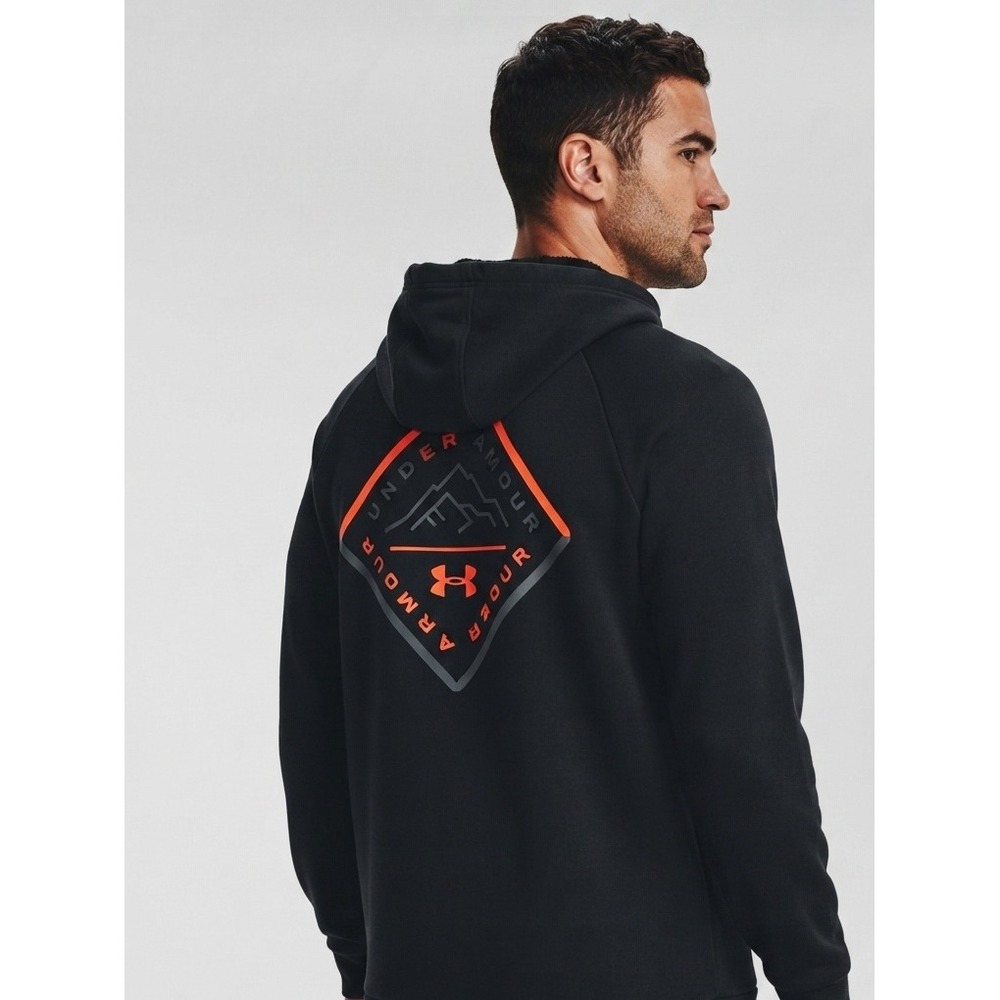 Under Armour Rival Fleece Mountain Graphic Hoodie Black Orange Large